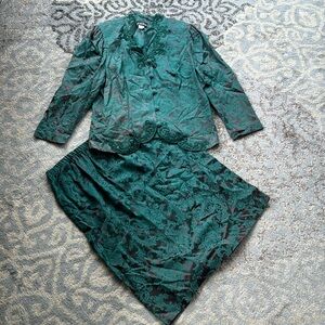 Vintage David Rose Lace Floral Skirt Set Emerald Green 16W